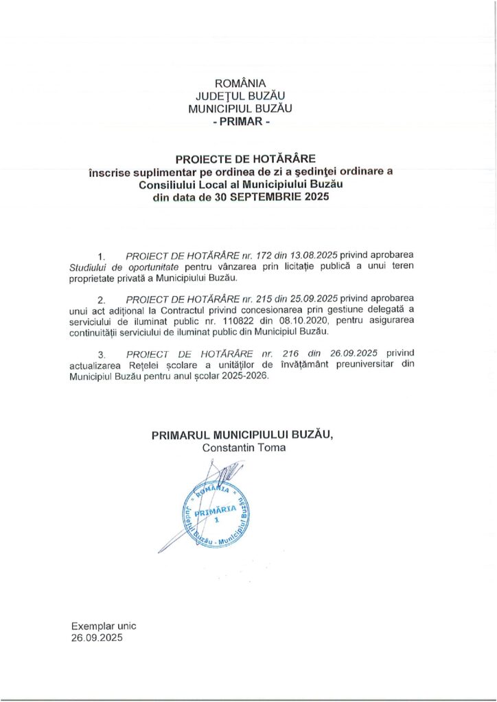 proiecte suplimentare ședință CLM Buzău 30 septembrie 2025