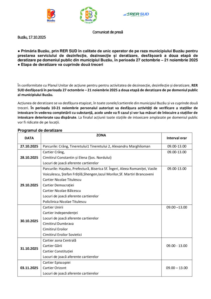 program deratizare etapa a 2-a municipiul Buzău