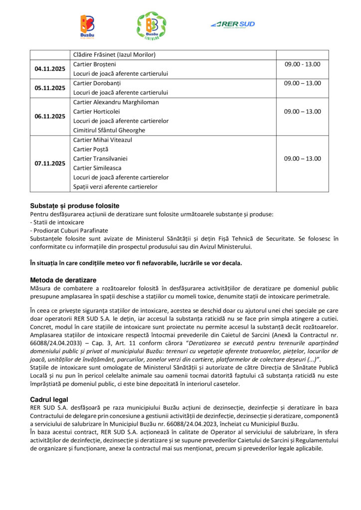 program deratizare etapa a 2-a municipiul Buzău