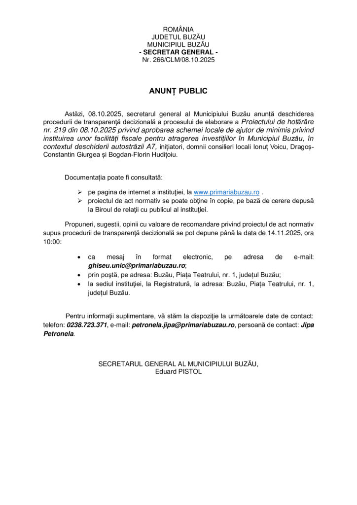 anunț public Primăria Buzău