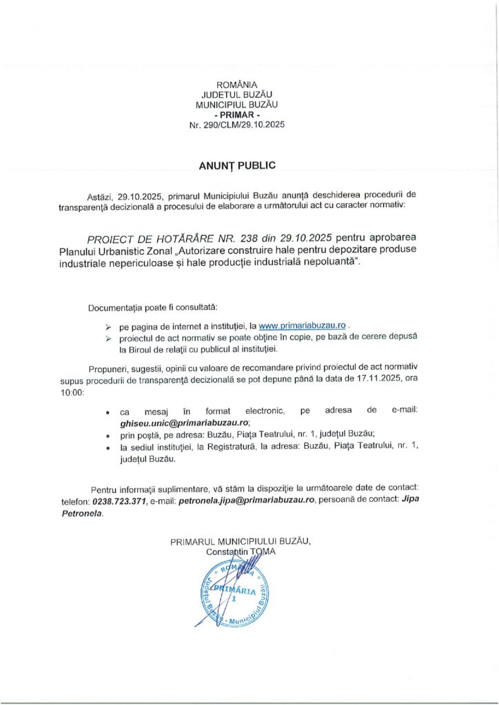 anunț public Primăria Buzău