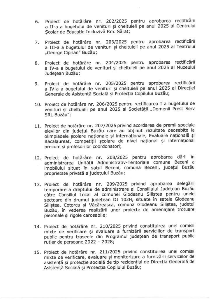 ședință ordinară Consiliul Județean Buzău octombrie 2025
