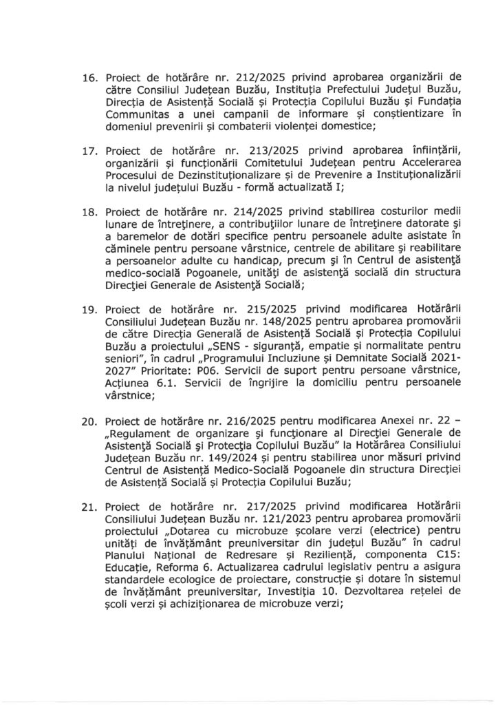 ședință ordinară Consiliul Județean Buzău octombrie 2025