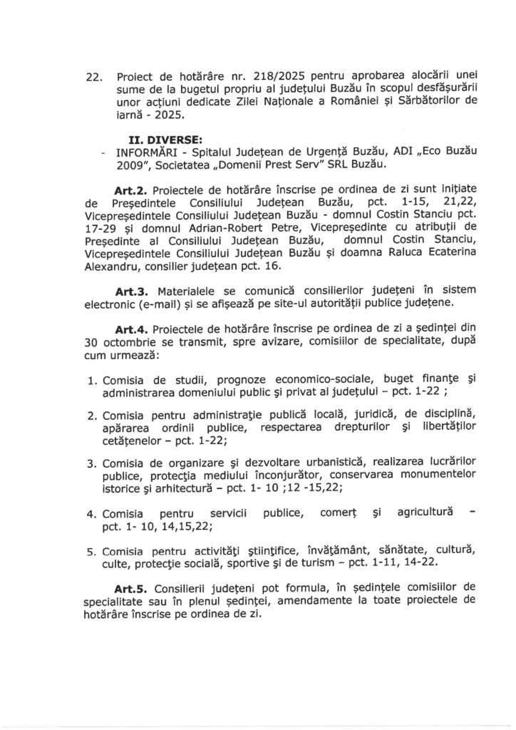 ședință ordinară Consiliul Județean Buzău octombrie 2025