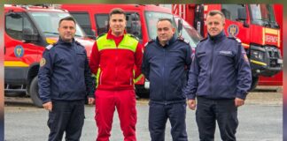 Patru pompieri, salvatori în drum spre muncă. Ajutor pentru șoferul răsturnat cu mașina pe podul Mărăcineni