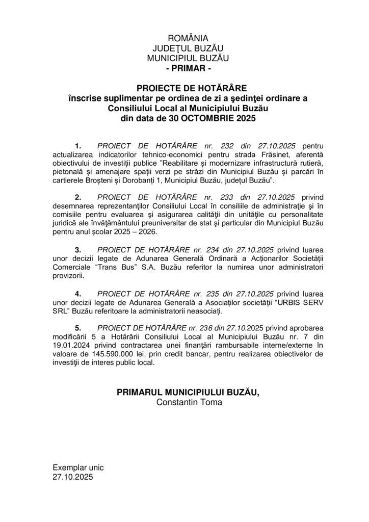 proiecte suplimentare CLM Buzău octombrie 2025