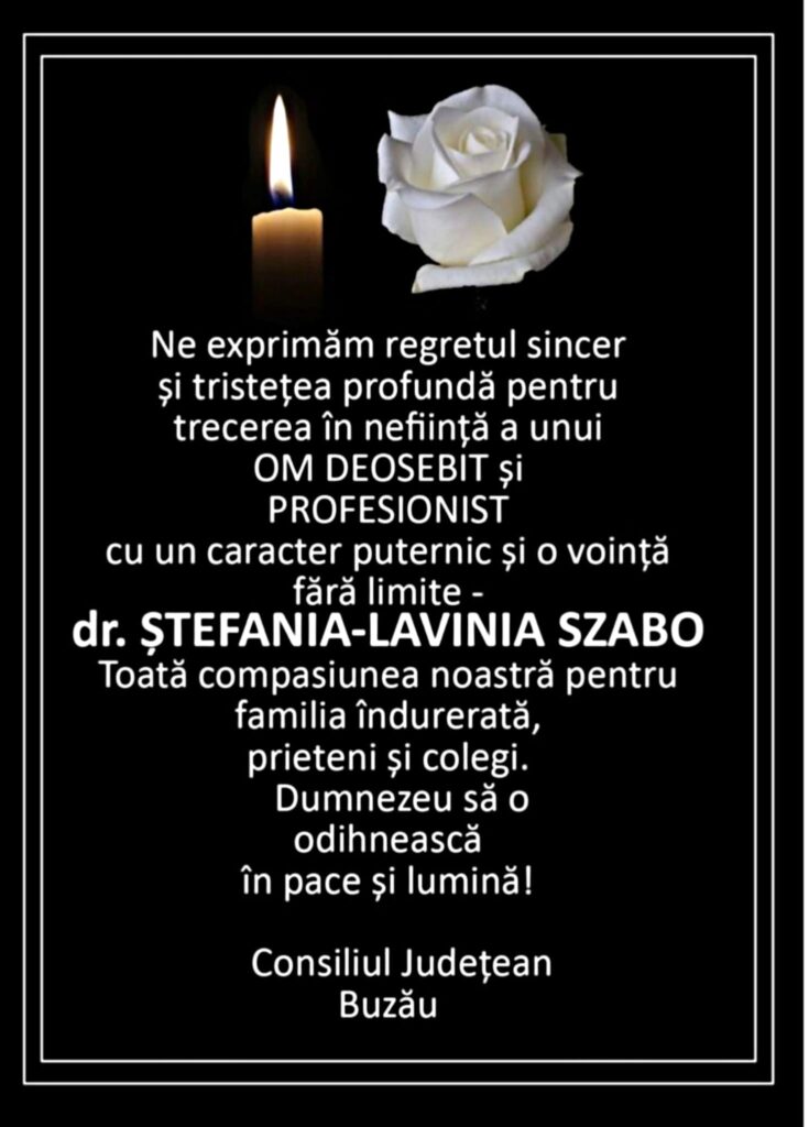 mesaj condoleanțe Consiliul Județean Buzău, mesaj condoleanțe Consiliul Județean Buzău dr. Ștefania Szabo
