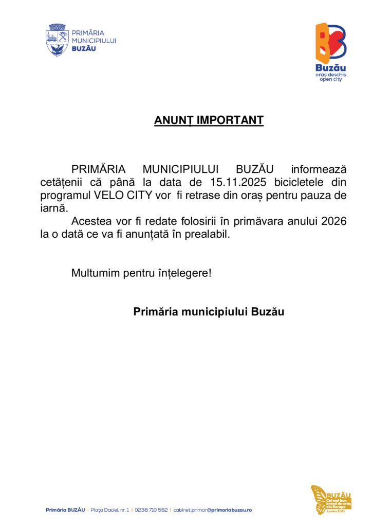 anunt primaria buzau, retragere biciclete municipale Buzău