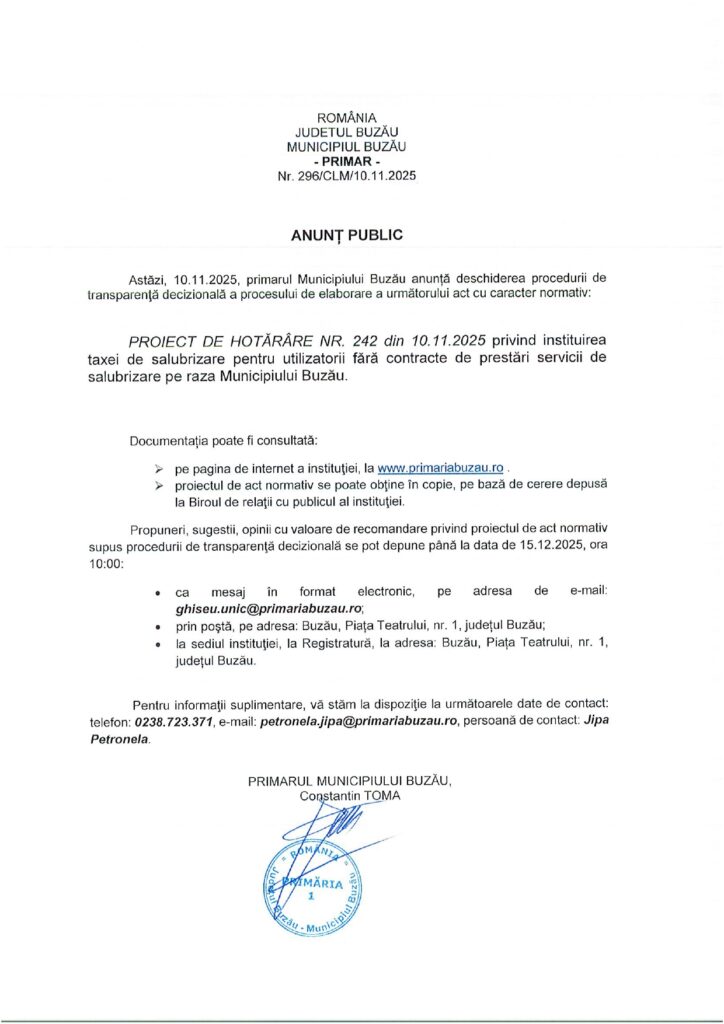 anunț public Primăria Buzău