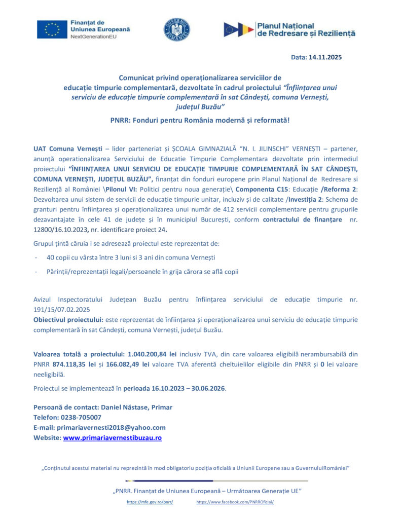 comunicat de presă Primăria Vernești
