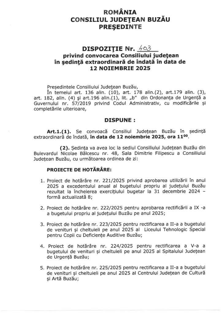 ședință de îndată la Consiliul Județean Buzău