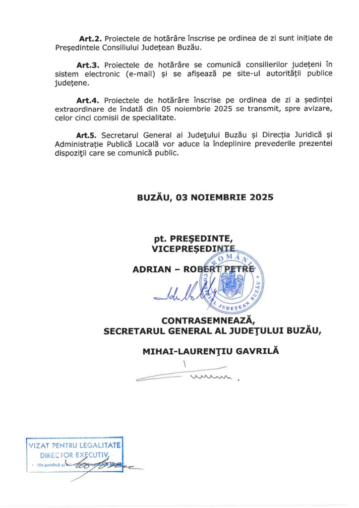 ședință de îndată Consiliul Județean Buzău noiembrie 2025