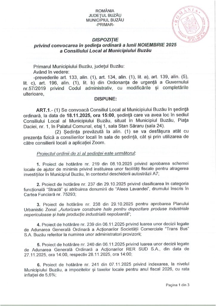 ședință Consiliul Local Municipal Buzău noiembrie 2025