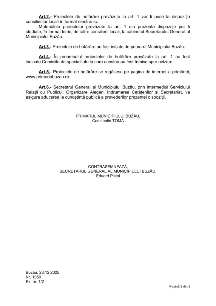 ședință extraordinară CLM Buzău decembrie 2025