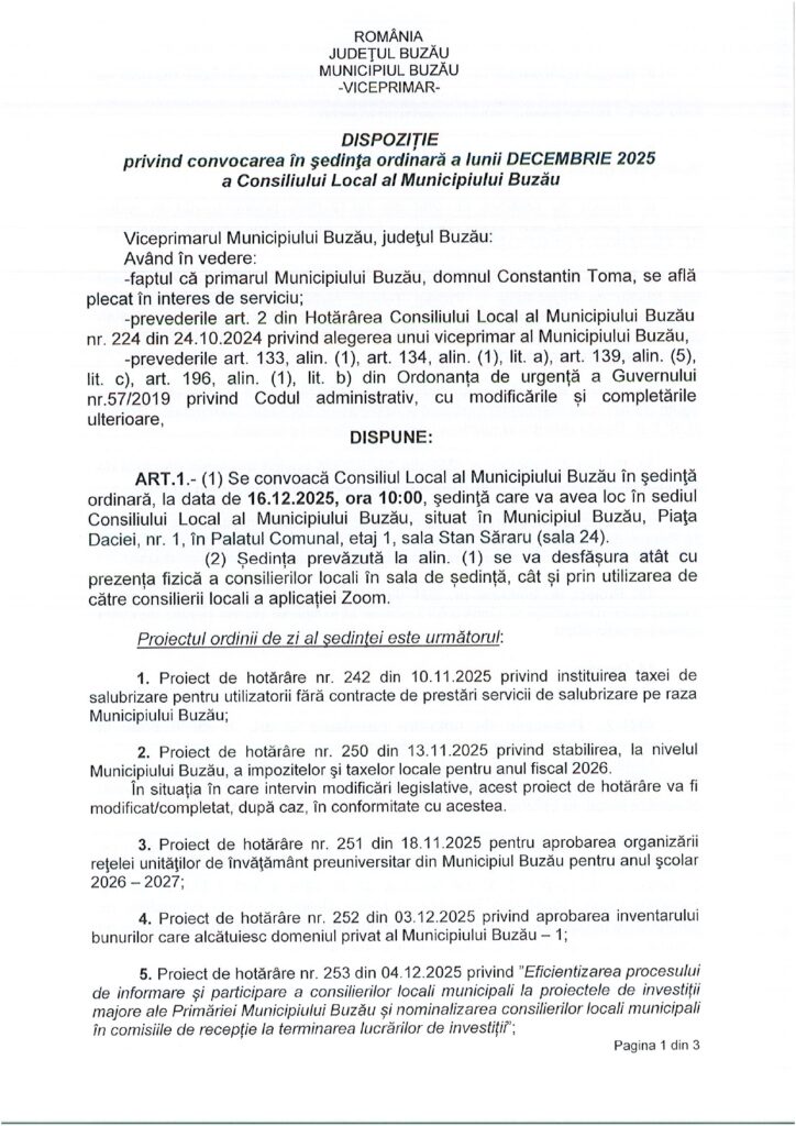 ultima ședință ordinară CLM Buzău 2025