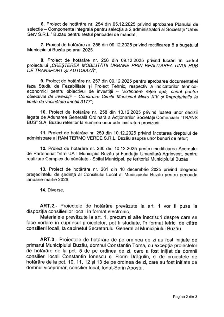 ultima ședință ordinară CLM Buzău 2025