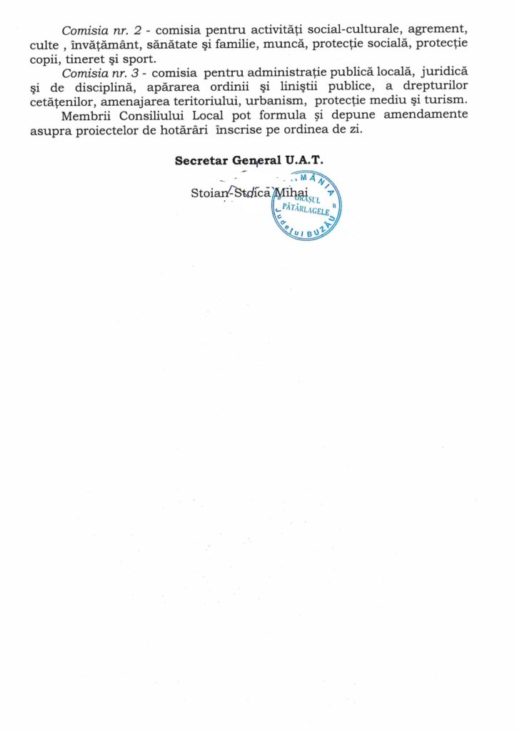 ședință Consiliul Local Orășenesc Pătârlagele