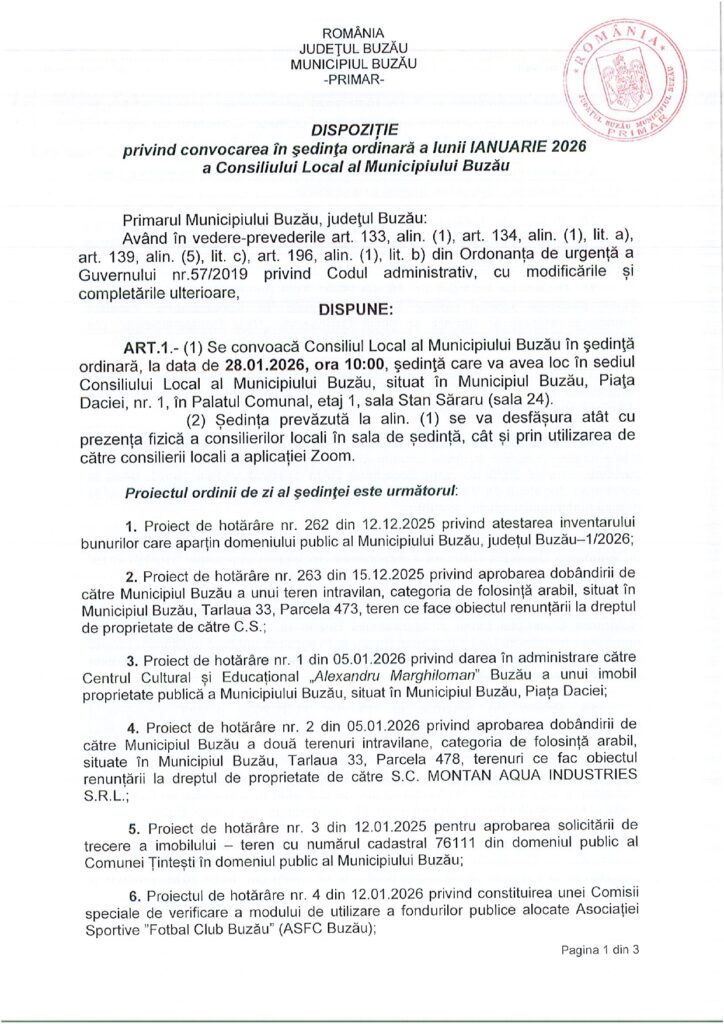 proiecte de hotărâri CLM Buzău ședință ianuarie 2026