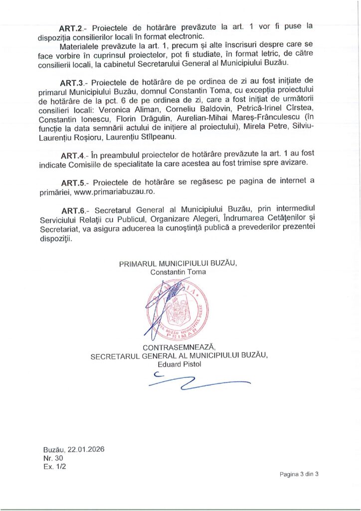proiecte de hotărâri CLM Buzău ședință ianuarie 2026