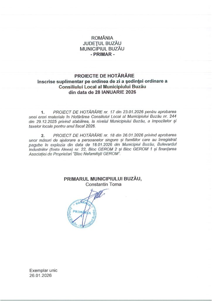 proiecte suplimentare ședință CLM Buzău 28 ianuarie 2026