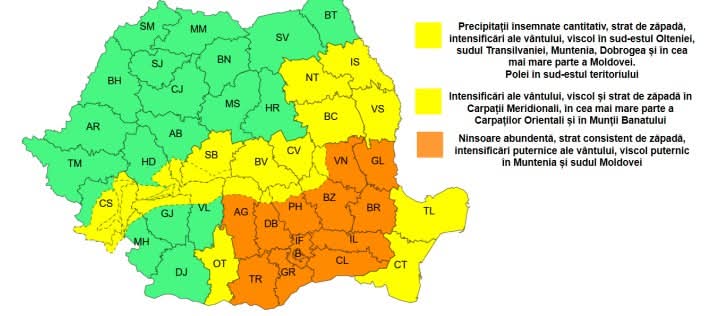 (UPDATE) Ședință de urgență. Atenție, șoferi! Avem cod portocaliu de ninsori și viscol 1 cod galben și portocaliu de ninsori și viscol Buzău