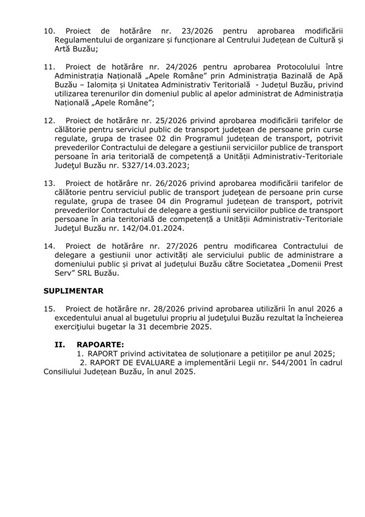 ședință Consiliul Județean Buzău februarie 2026