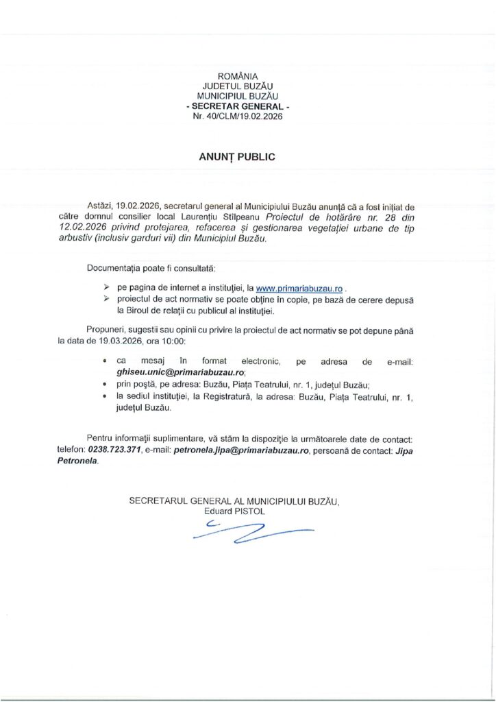 anunț public Primăria Buzău