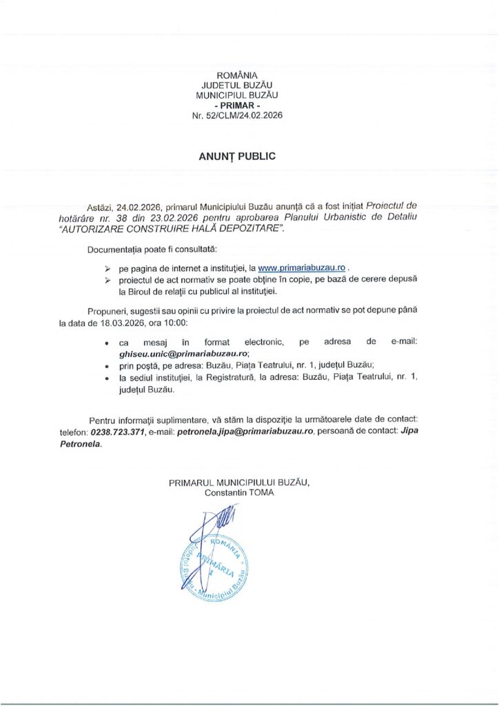 anunț public Primăria Buzău