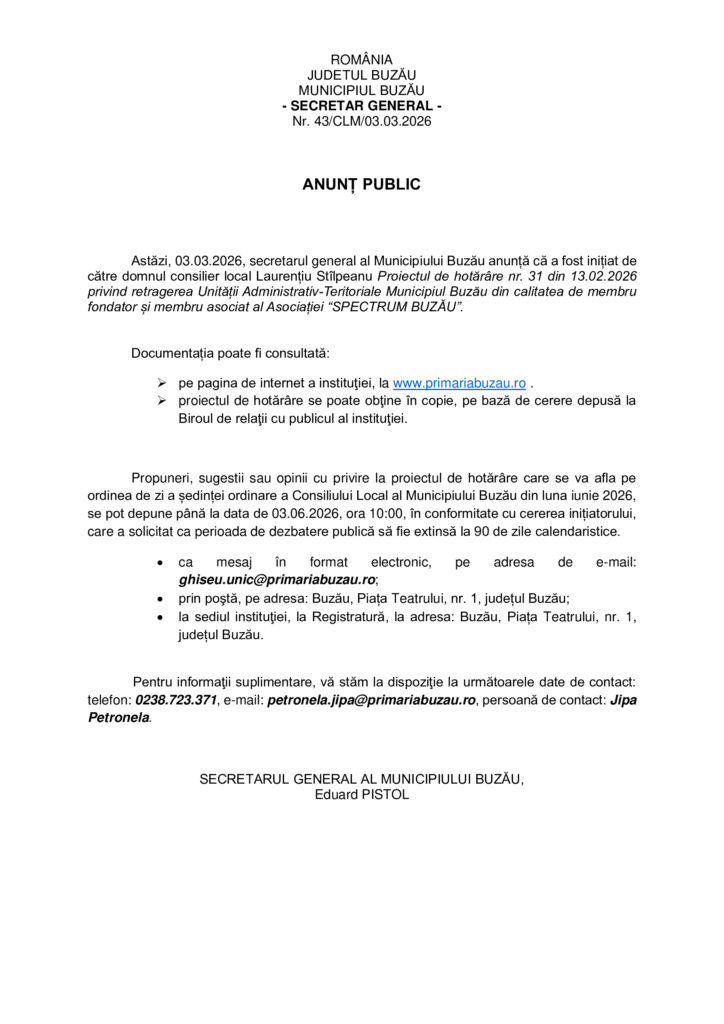proiect Școala Spectrum retragere Primăria Buzău, Școala Spectrum Buzău colaborare Primăria Buzău
