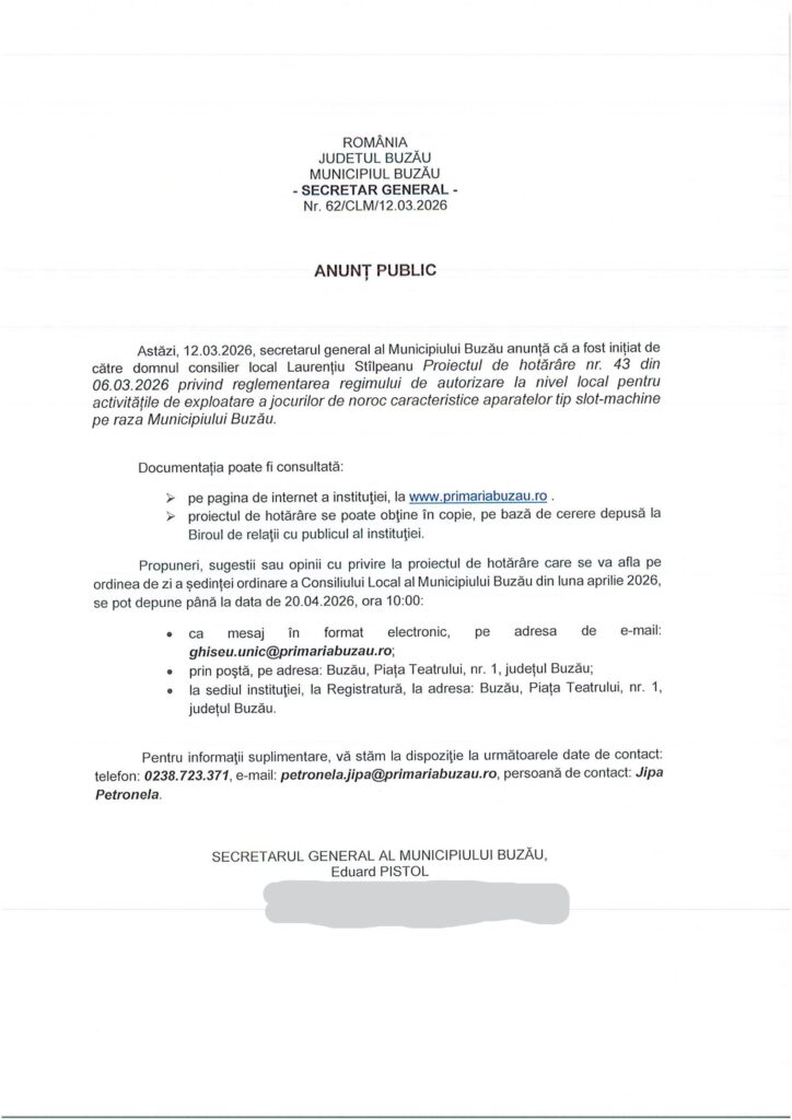 Consilierii din opoziție, proiecte privind interzicerea ,,păcănelelor" din orașul Buzău 3 interzicere jocuri de noroc Buzău, proiecte intrezicere păcănele Buzău
