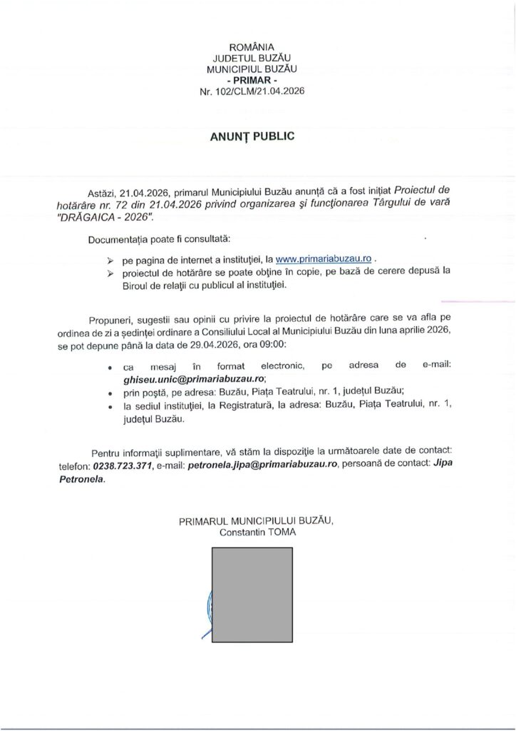 proiect organizare Târg Drăgaica 2026 dezbatere publică