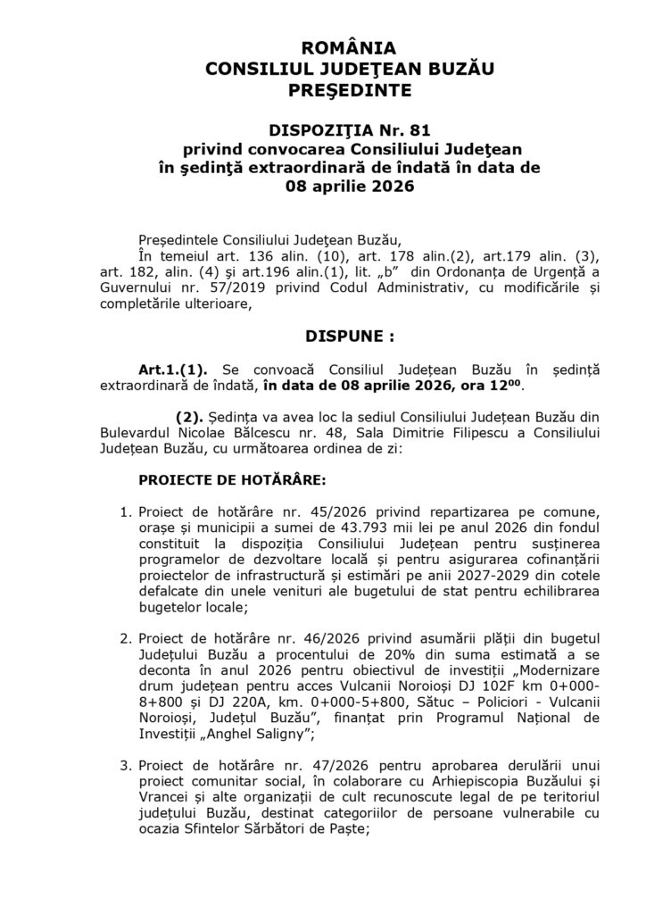 ședință de îndată Consiliul Județean Buzău