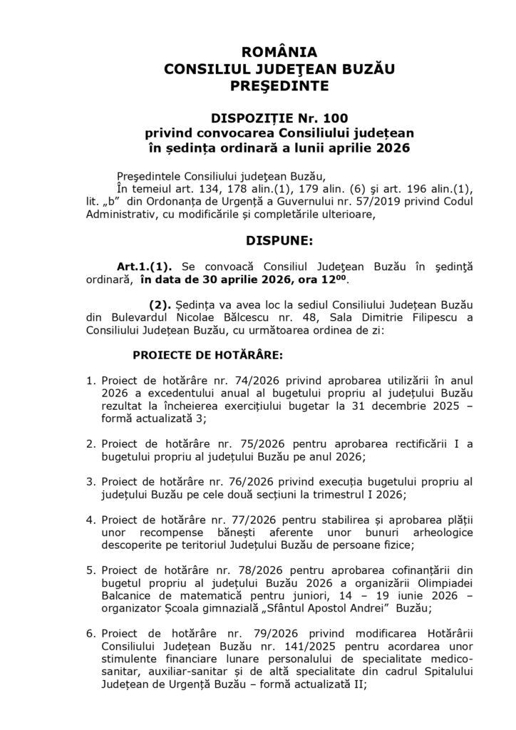 ședință ordinară Consiliul Județean aprilie 2026