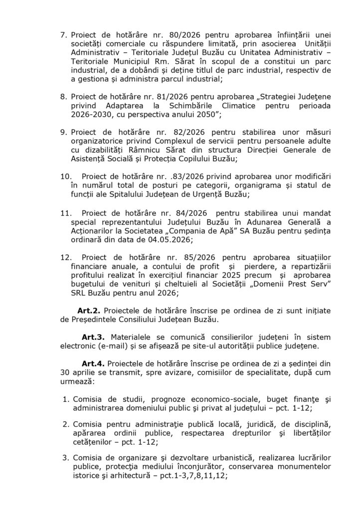 ședință ordinară Consiliul Județean aprilie 2026