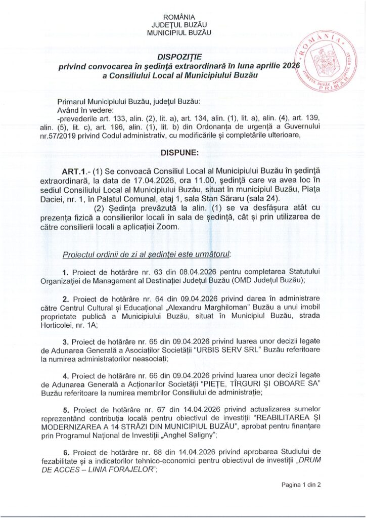 ședință extraordinară CLM Buzău aprilie 2026