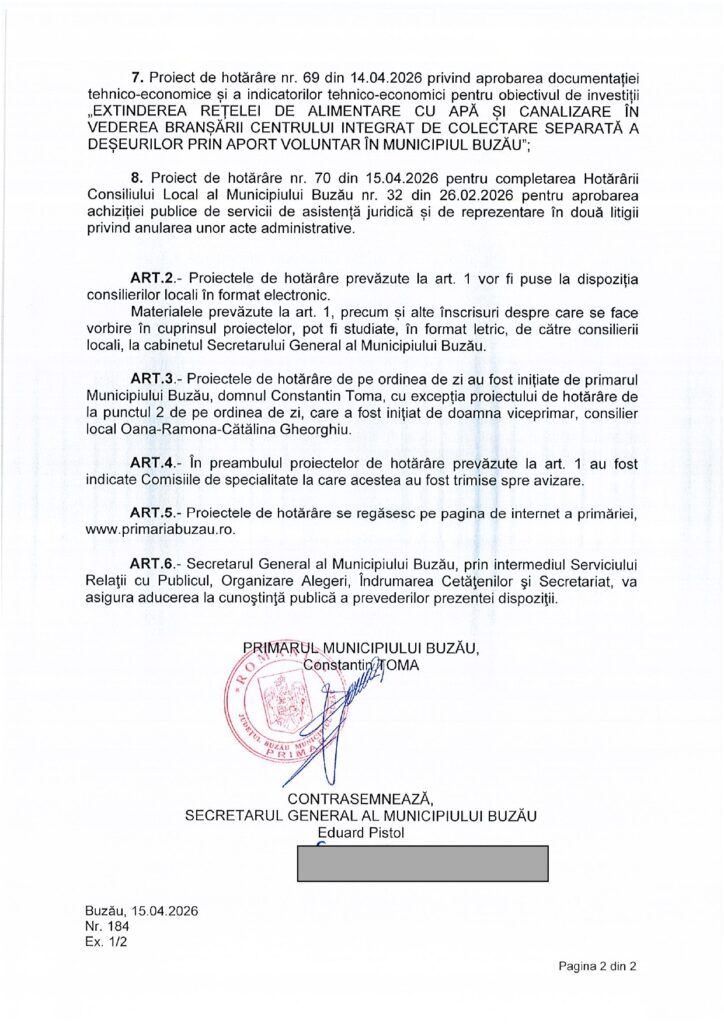 ședință extraordinară CLM Buzău aprilie 2026