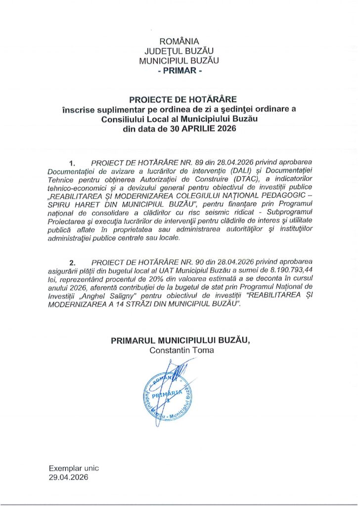 proiecte suplimentare ședință CLM Buzău 30 aprilie 2026
