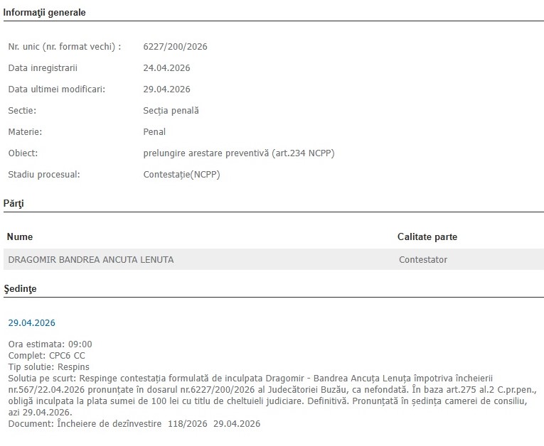 prelungire arest Ancuța Syndy proxenetism Buzău