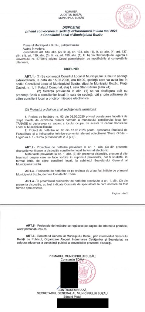 ședință extraordinară CLM Buzău mai 2026