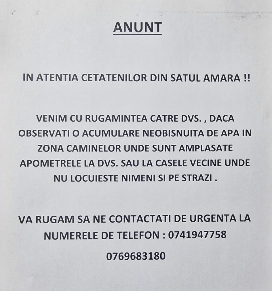 anunț Primăria Balta Albă apă sat Amara
