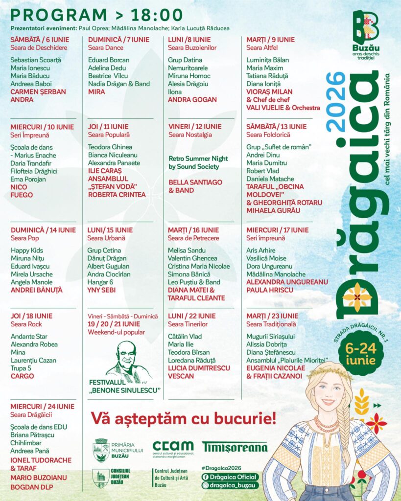 Vezi aici programul spectacolelor de la Drăgaica 2026 1 artiști spectacole Drăgaica 2026, programul spectacolelor Drăgaica 2026