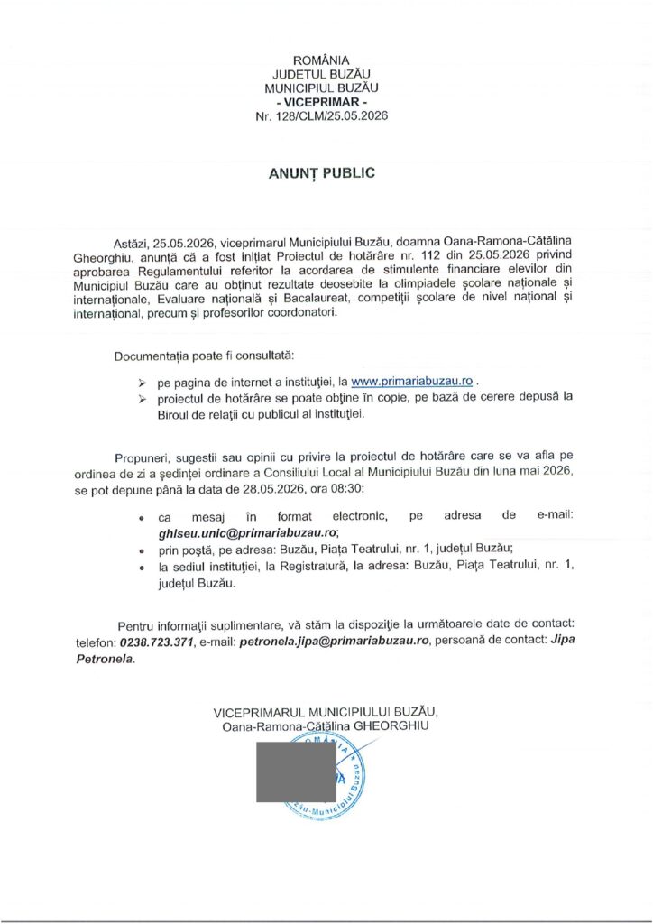 Proiecte suplimentare pentru ședința CLM Buzău de joi, 28 mai 2 anunț Primăria Buzău, proiecte suplimentare CLM Buzău 28 mai 2026, ședință CLM Buzău mai 2026