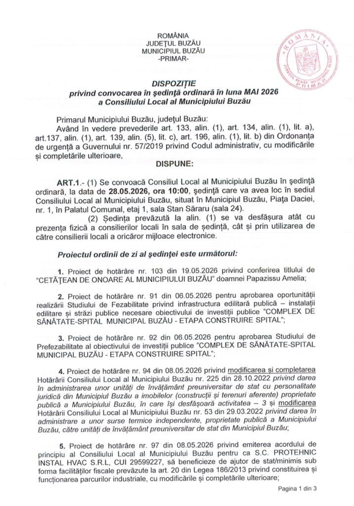 ședință ordinară CLM Buzău mai 2026