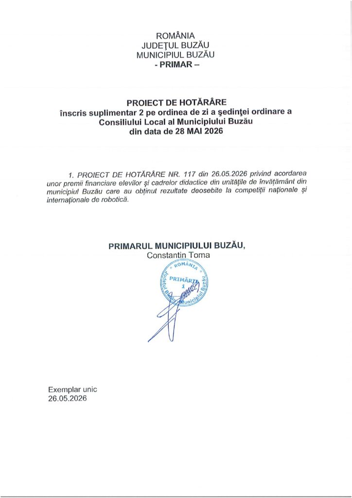 Proiecte suplimentare pentru ședința CLM Buzău de joi, 28 mai 3 anunț Primăria Buzău, proiecte suplimentare CLM Buzău 28 mai 2026, ședință CLM Buzău mai 2026