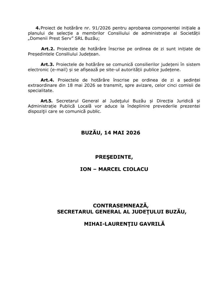 ședință extraordinară Consiliul Județean Buzău mai 2026