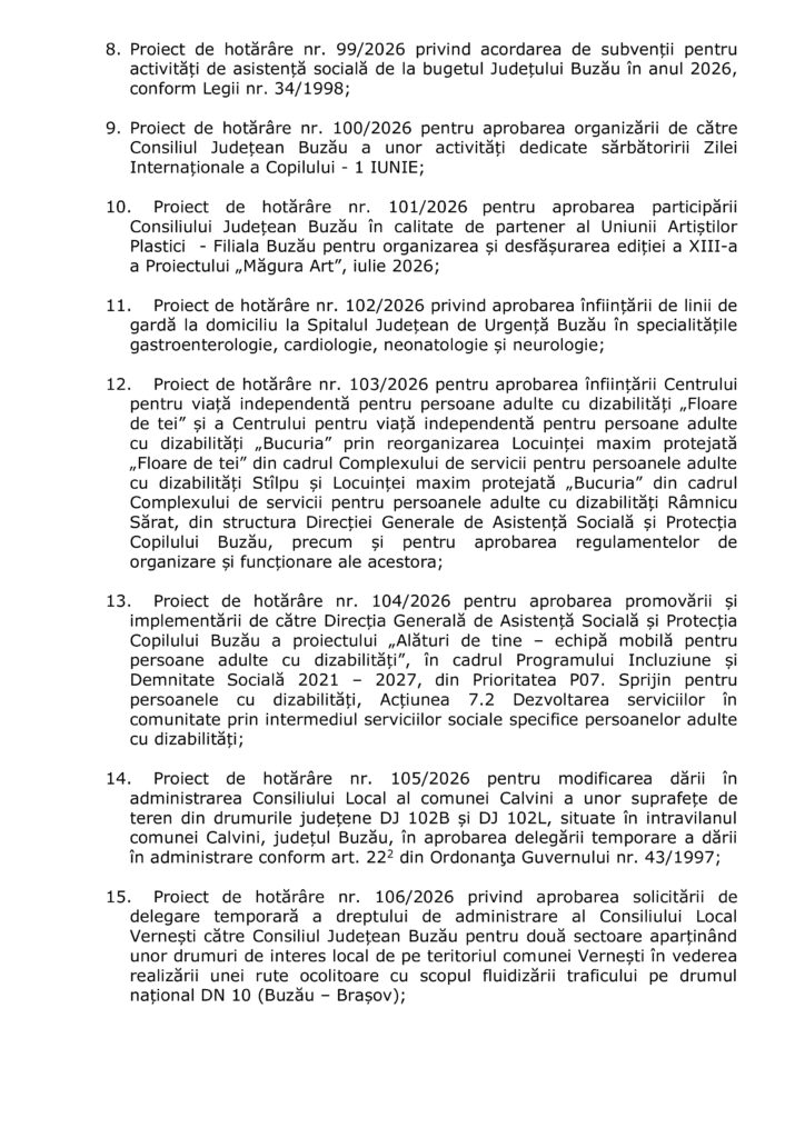 Ședință la Consiliul Județean. Ce proiecte sunt pe ordinea de zi de joi, 28 iunie 2 proiecte ședință Consiliul Județean Buzău mai 2026