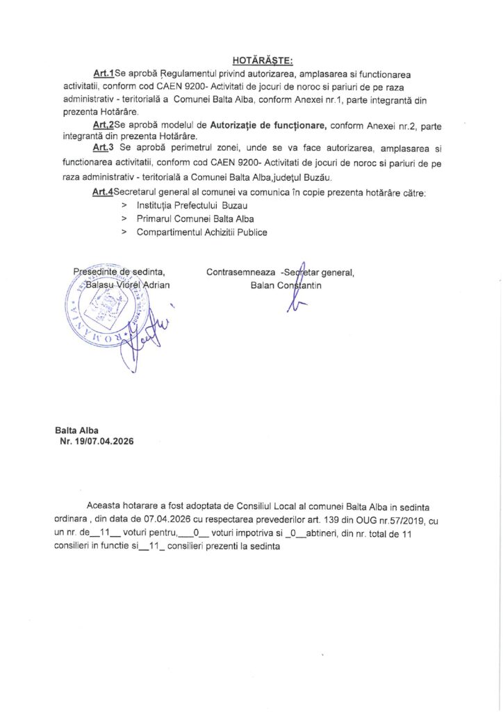 Primăria Balta Albă regulement jocuri de noroc