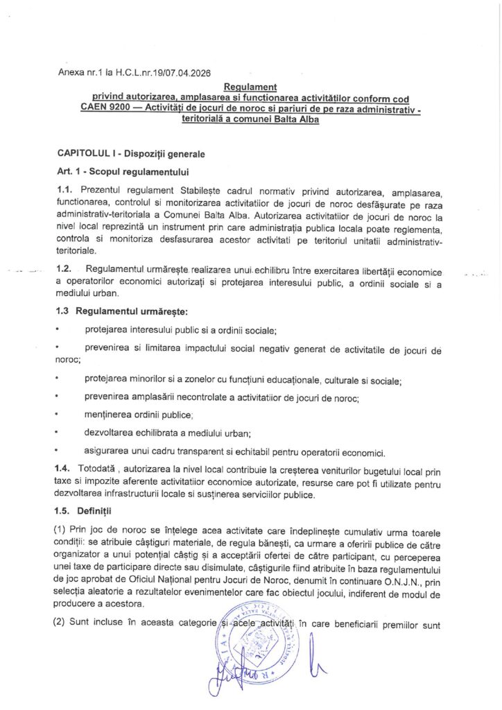 Primăria Balta Albă regulement jocuri de noroc
