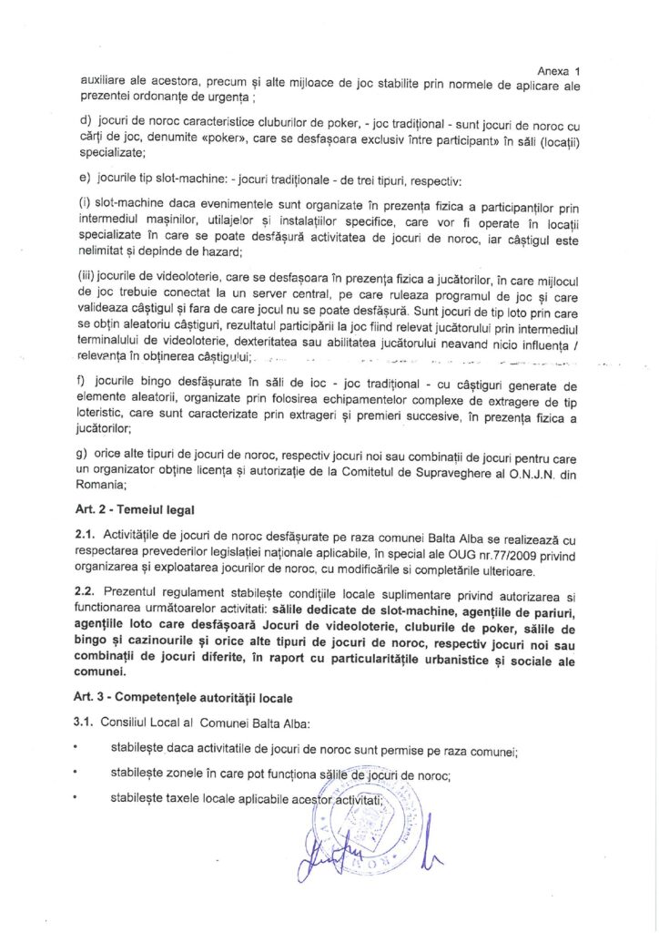 Primăria Balta Albă regulement jocuri de noroc