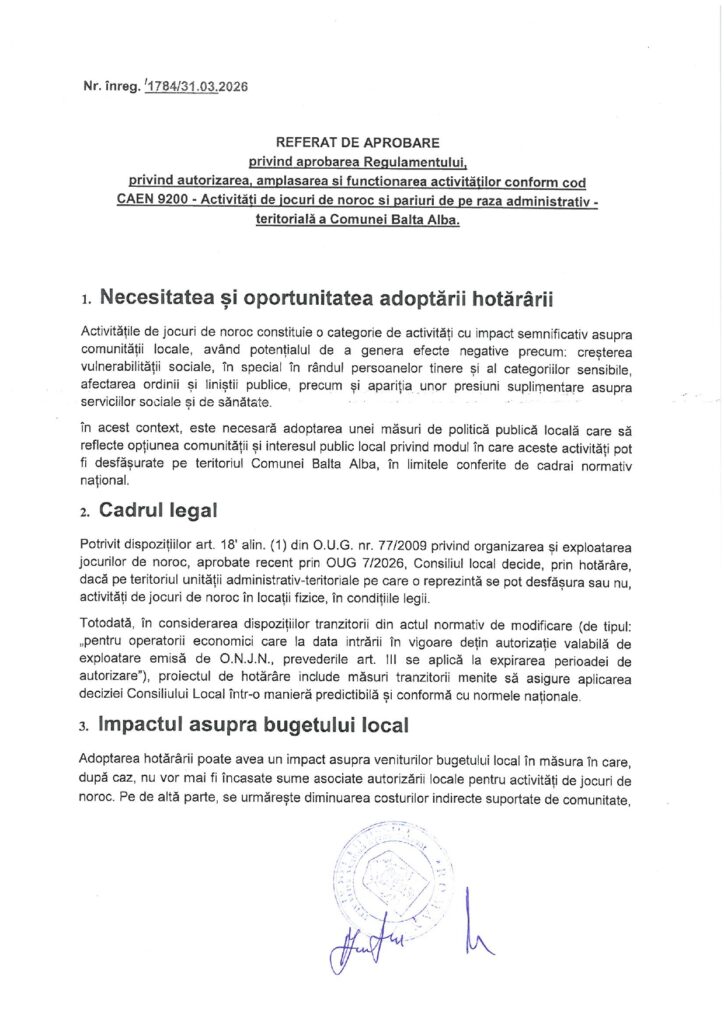 Primăria Balta Albă regulement jocuri de noroc